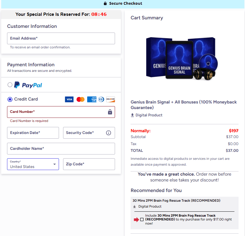 Genius Brain Signal Checkout Page